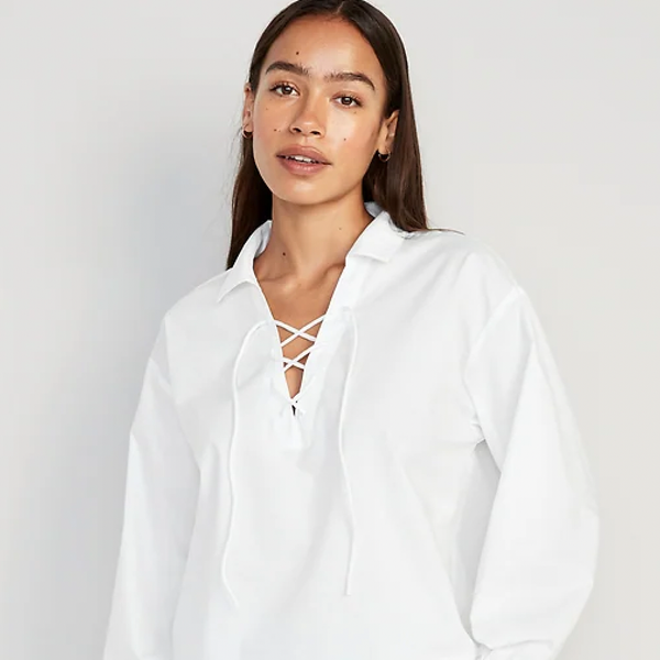 Tie-Front Poplin Top for Women