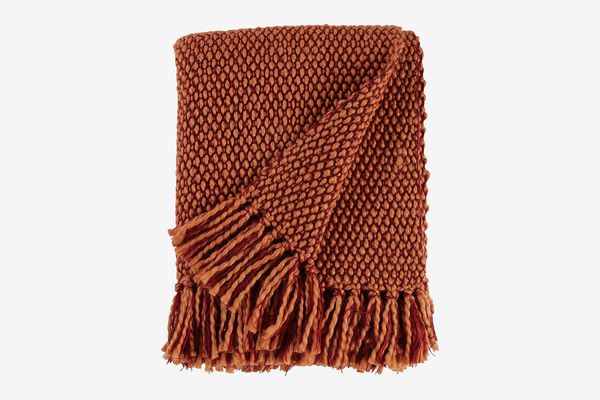 Stone & Beam Modern Woven Farmhouse Throw, 50” x 60”, Orange/Red