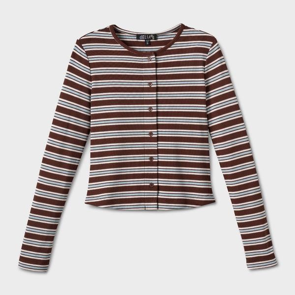Women’s dELiA*s Striped Knit Button-Down Shirt - Brown