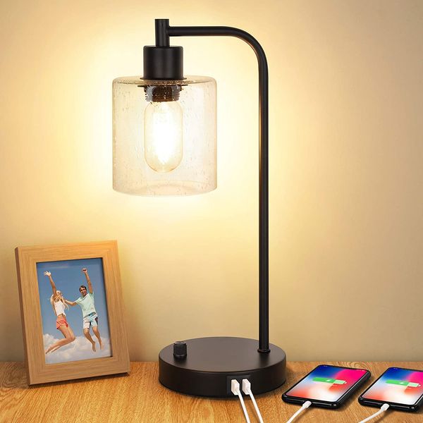 Industrial Table Lamp with 2 USB Ports