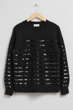 & Other Stories Sequin-Stripe Knit Sweater