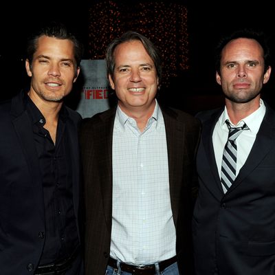 Actor Timothy Olyphant, executive producer Graham Yost and actor Walton Goggins arrive at the premiere of FX Networks & Sony Pictures Television's 