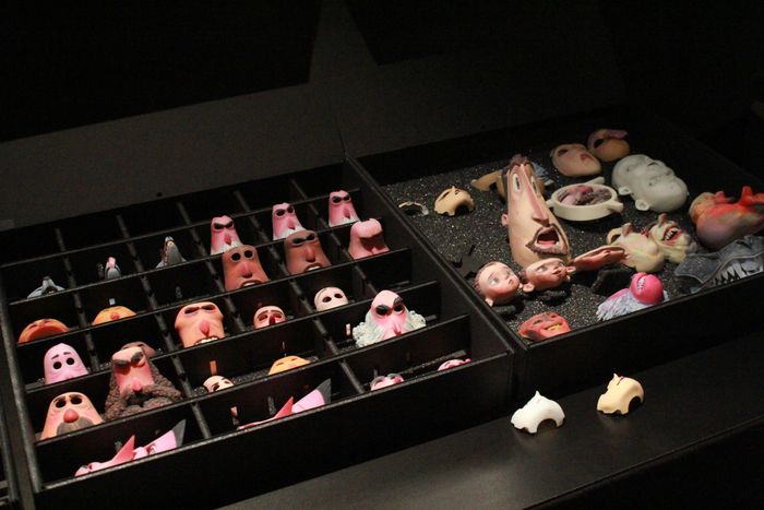 The various 3D-printed replaceable faces that animators pop on and off puppet bodies.