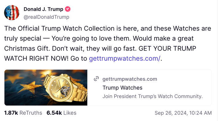 Trump Adds Ugly, $100K Watches to Merch Collection