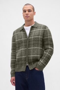 Gap Brushed Plaid Zip Sweater