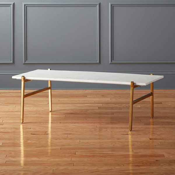 CB2 Slab Small Marble Coffee Table With Brass Base