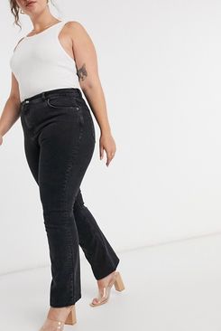 ASOS Design Curve High Rise ‘70s’ Kick Flare Jeans in Washed Black