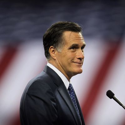 Republican presidential candidate, former Massachusetts Gov. Mitt Romney speaks to members of the Detroit Economic Club during a luncheon at Ford Field on February 24, 2012 in Detroit, Michigan. Michigan and Arizona residents will go to the polls on February 28 to vote for their choice for the Republican presidential nominee.