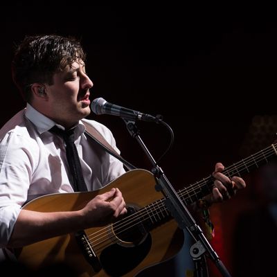 GLASTONBURY, ENGLAND - JUNE 30: Marcus Mumford of Mumford & Sons performs on the Pyramid Stage during day 4 of the 2013 Glastonbury Festival at Worthy Farm on June 29, 2013 in Glastonbury, England. (Photo by Ian Gavan/Getty Images)