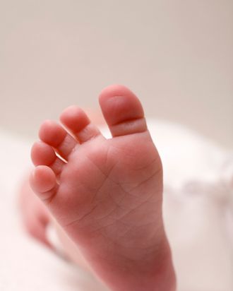 close-up of the right foot of a newborn baby