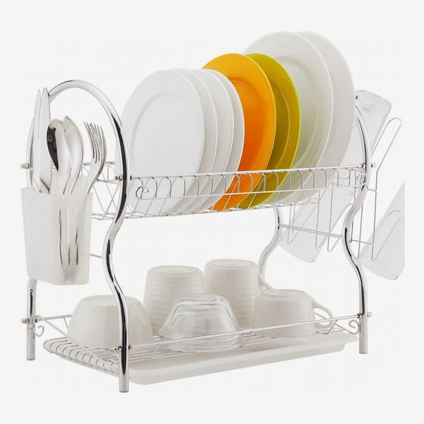 Green Dish Drainer Rack Tray Utensil Cutlery Sink Kitchen Plate Holder Plastic