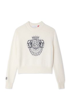 White + Warren Cashmere Coat Of Arms Embroidered Crewneck