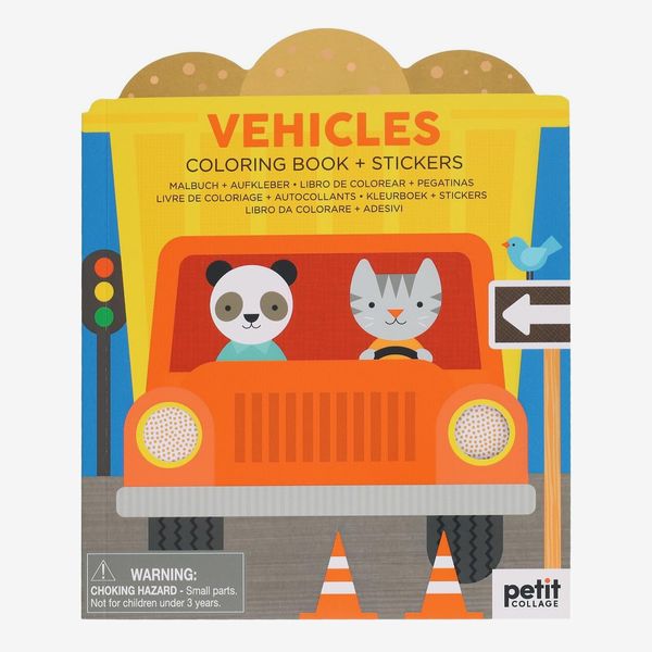 Petit Collage Coloring Book with Stickers Vehicles