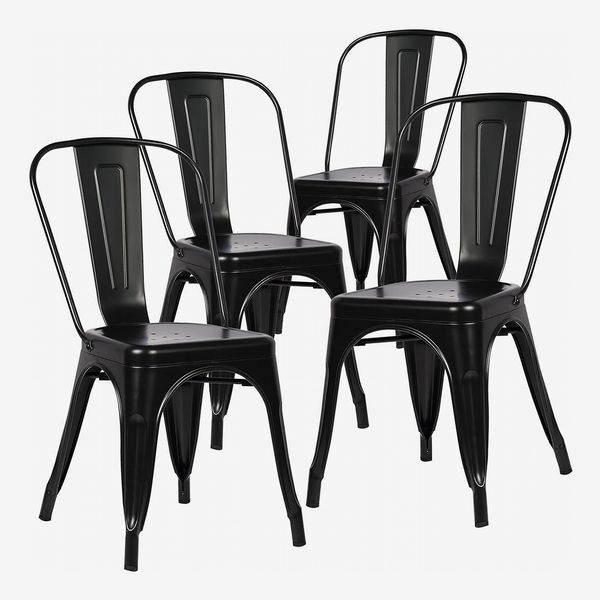 Poly and Bark Trattoria Patio and Dining Metal Side Chair in Black (Set of 4)