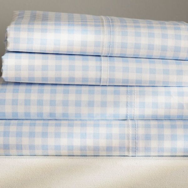 Norcross Gingham 250 Thread Count Plaid 100% Cotton Sheet Set - Queen