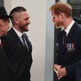 Tom Hardy and Prince Harry at the premier of The Revenant.