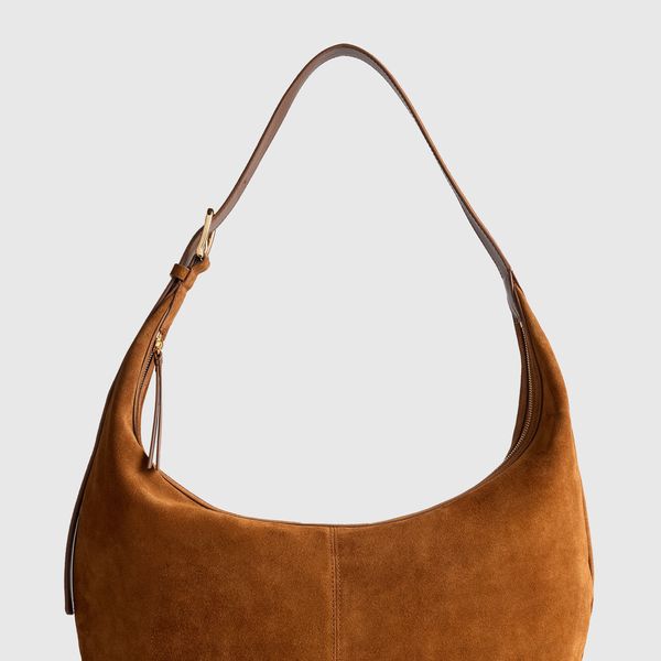 Quince Italian Suede Crescent Shoulder Bag