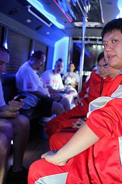 Tai Loi Mak, a.k.a. the Great Wall of China, on the Bus of Champions