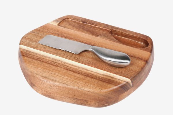 Artisanal Kitchen Supply Acacia Wood Cheese Board and Stainless Steel Knife Set