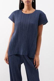 Pleats Please Issey Miyake Round-Neck Cotton-Blend Technical-Pleated Top