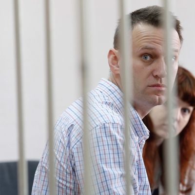 Russian opposition leader Alexei Navalny attends his trial at the Zamoskvoretsky District Court in Moscow, Russia on September 17, 2014.