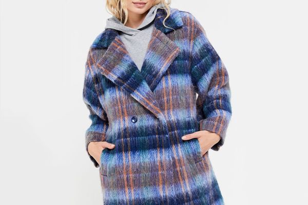 UO Oversized Plaid Wool Overcoat