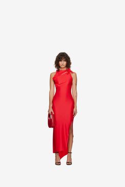 Coperni Red Asymmetric Flower Maxi Dress