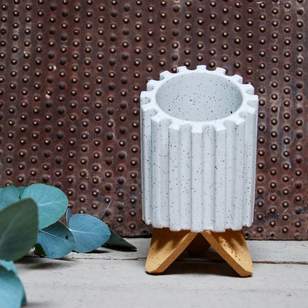 Dustin Gimbel Pottery Beveled Cog Planter in Matte Vanilla Bean