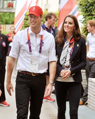 Prince William, Duke of Cambridge and Catherine, Duchess of Cambridge during a visit to the Team GB accommodation flats in the Athletes Village at the Olympic Park in Stratford on Day 4 of the London 2012 Olympic Games on July 31, 2012 in London, England.