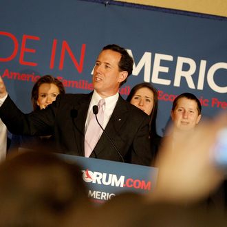 LAFAYETTE, LA - MARCH 13: Republican presidential candidate, former U.S. Sen. Rick Santorum addresses supporters after winning the both Alabama and Mississippi primaries on March 13, 2012 in Lafayette, Louisiana. Louisiana?s primary will be decided on March 24th. (Photo by Sean Gardner/Getty Images)