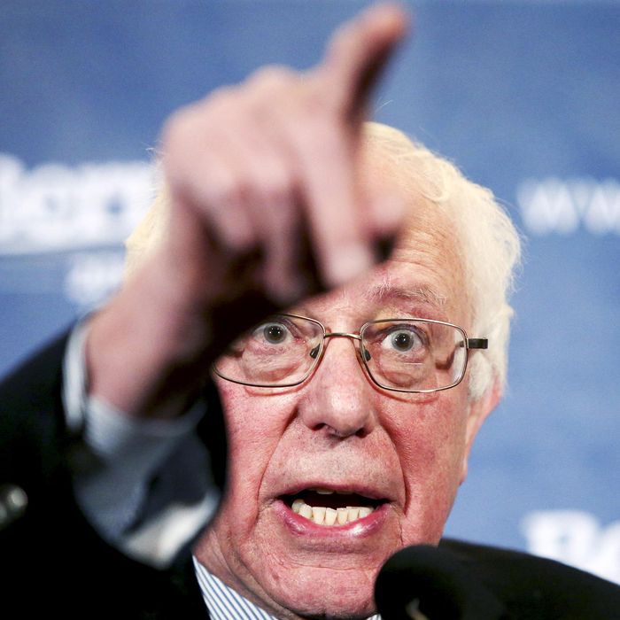 U.S. Democratic presidential candidate Senator Bernie Sanders gestures as he speaks during a news conference in Hanover