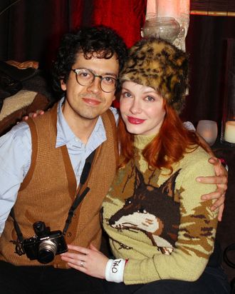 PARK CITY, UT - JANUARY 20: Actors Geoffrey Arend (L) and Christina Hendricks attend Google Music at TAO Nightclub presented by T-Mobile held at T-Mobile Google Music Village at The Lift on January 20, 2012 in Park City, Utah. (Photo by Joe Scarnici/Getty Images for T-Mobile)
