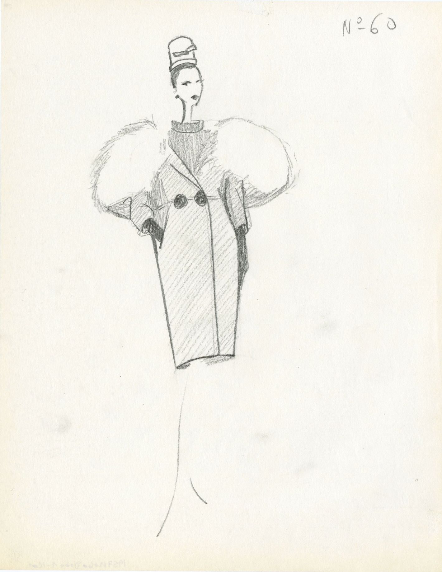 Fashion sketch of a Cristobal Balenciaga suit, by Marcel Fromenti