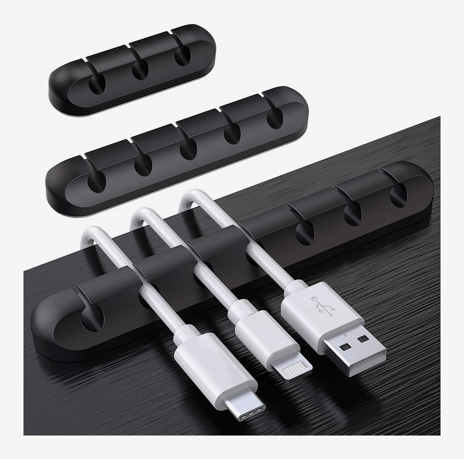 Ideal Cords Management for Organizing Cable Wires-Home OHill 24 Pack Black Adhesive Cord Holders Cable Clips Desk & Nightstand Office Car