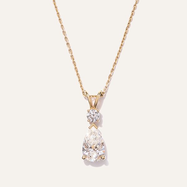 Quince 14K Gold Lab Grown Diamond Round & Pear Drop Necklace