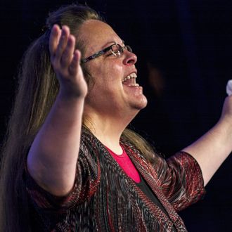 Kentucky's Rowan County Clerk Kim Davis makes remarks after receiving the 