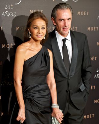 Isabel Preysler and President & Chief Executive Officer of Mo?t & Chandon Daniel Lalonde attend Moet Chandon 250 Anniversary party at the French Embassy on December 14, 2011 in Madrid, Spain.