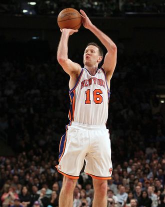 Steve Novak #16 of the New York Knicks in action against the Toronto Raptors on March 20, 2012 at Madison Square Garden