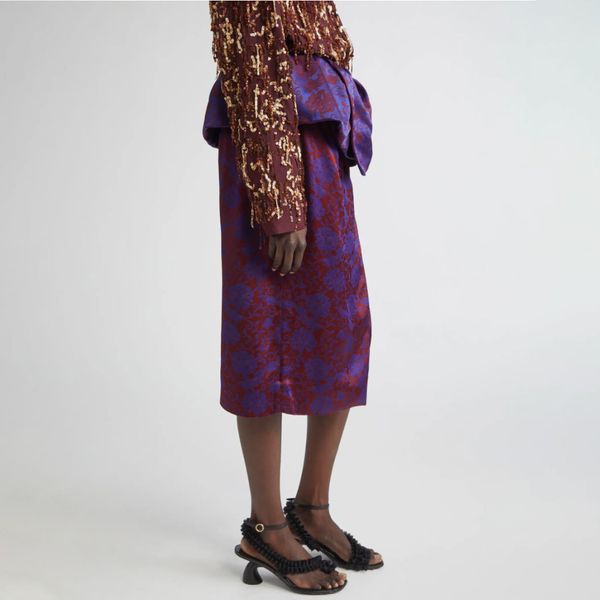 Dries Van Noten Santi Archive Floral Jacquard Satin Peplum Skirt