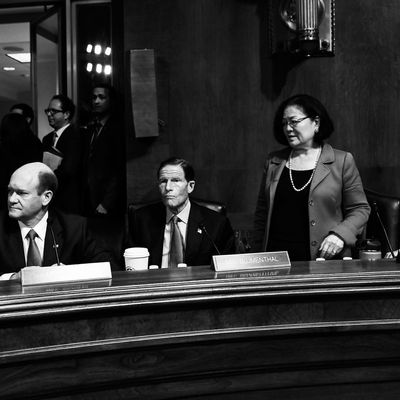 Senator Mazie Hirono walking out during Kavanaugh hearing.