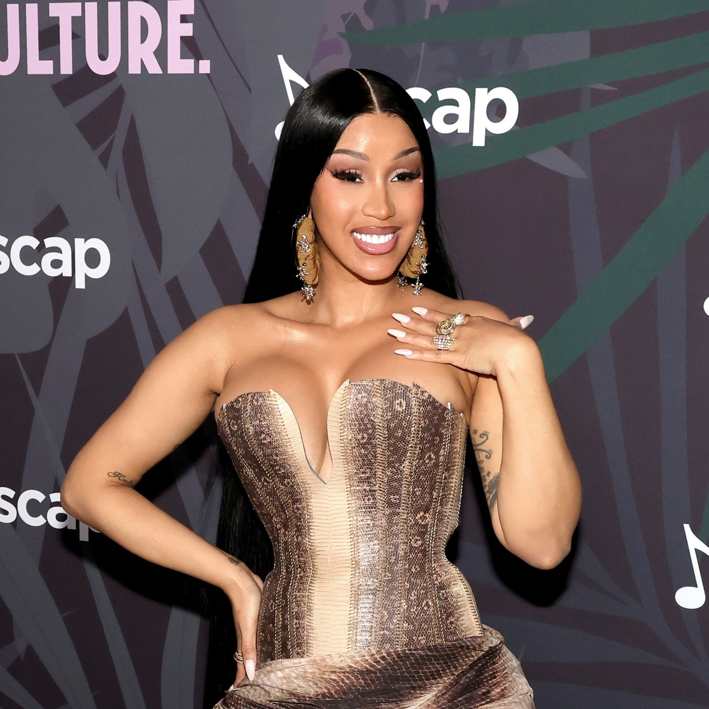 slim fit dress slacks Cardi B Black Lace 2024 Oscars After Party Halter Mermaid Dress