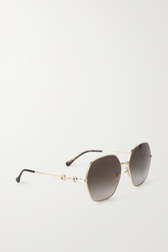 Gucci Eyewear GG Horsebit D-Frame Gold-Tone Metal Sunglasses