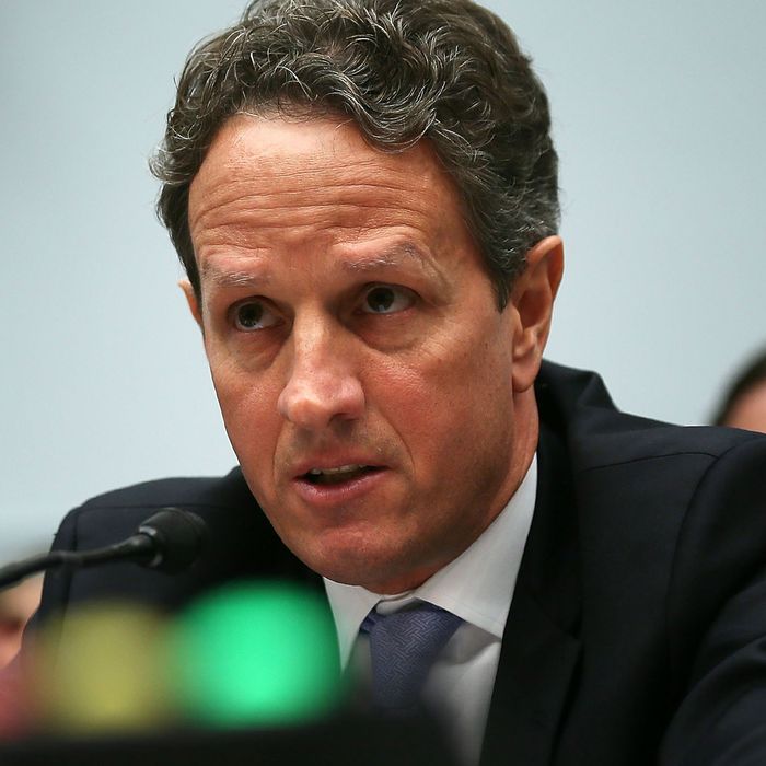 U.S. Secretary of the Treasury Timothy Geithner testifies during a hearing on ''The Annual Report of the Financial Stability Oversight Council'' before the House Financial Services Committee July 25, 2012 on Capitol Hill in Washington, DC. Geithner faced questions about his handling of the LIBOR issue as president of the New York Federal Reserve.