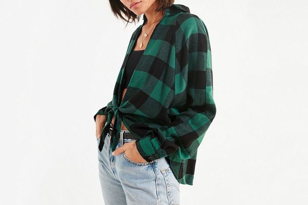 UO Courtney Tie-Front Flannel Top