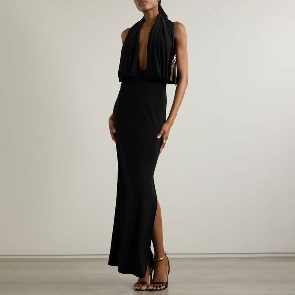 Magda Butrym Draped Stretch-Satin Halterneck Gown