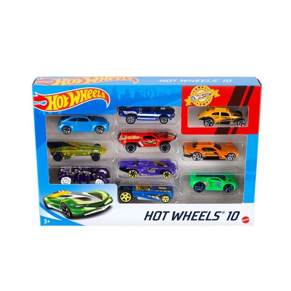 Hot Wheels Set of 10 1:64 Scale Toy Trucks and Cars for Kids and Collectors