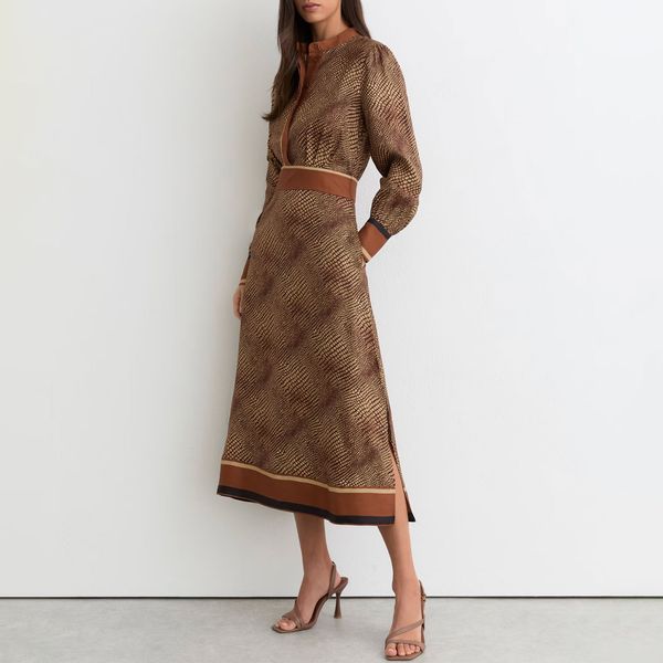 Reiss Animal-Print Midi Shirt Dress