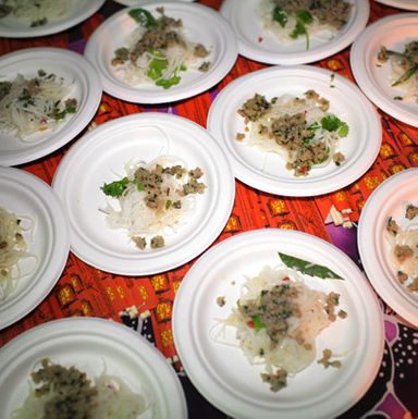 Talde's plates of lemongrass-pork slippery noodle.