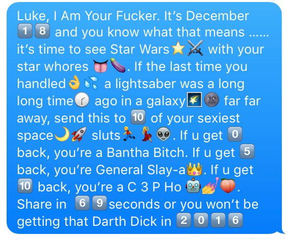 Here Is A Raunchy Star Wars Chain Text To Send To Your Uh Friends