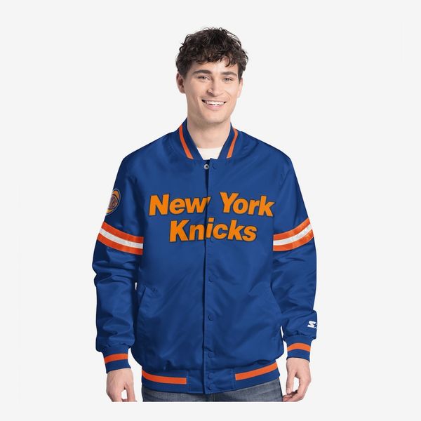 Men’s New York Knicks Starter Blue/Orange Scout Full Snap Varsity Jacket